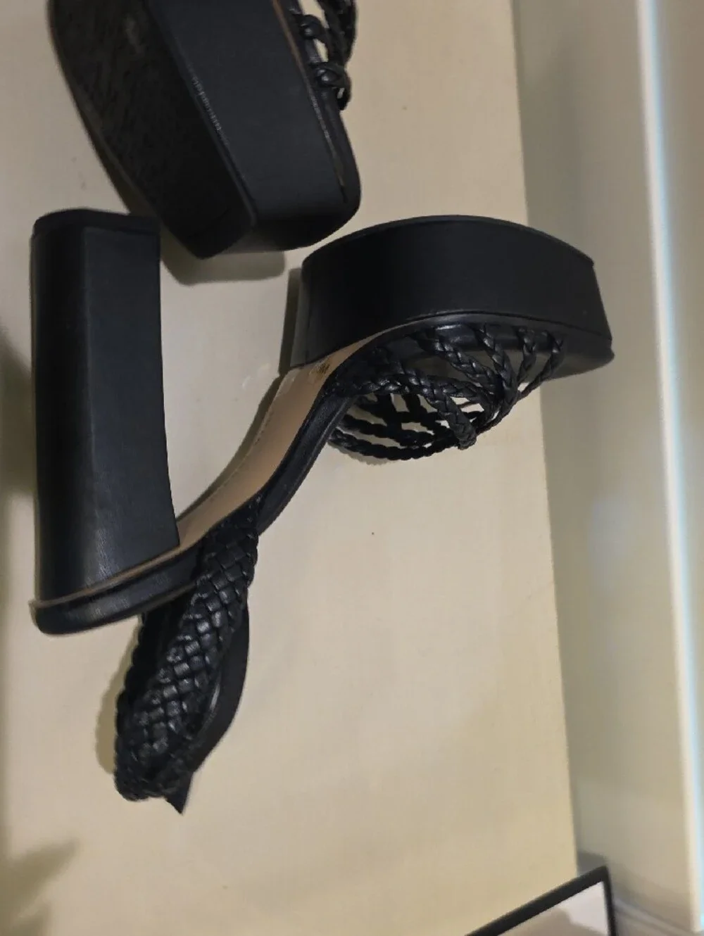 Gianni Bini Black Braided Ankle-Strap Platform Heels